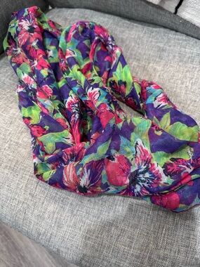 Vibrant Floral Infinity Scarf - Purple, Pink & Green